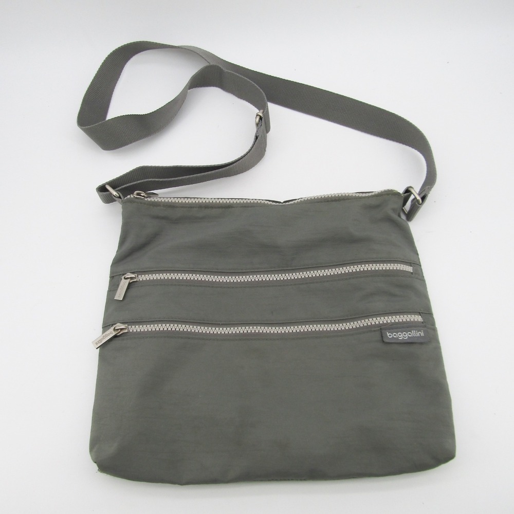 Baggallini Gray Nylon Crossbody Bag Triple Zip Travel Purse Adjustable Strap - Picture 1 of 8